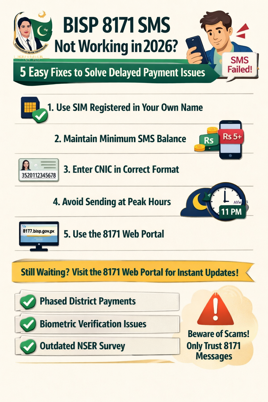 BISP 8171 SMS Not Working in 2026? 5 Easy Fixes to Solve Delayed Payment Issues